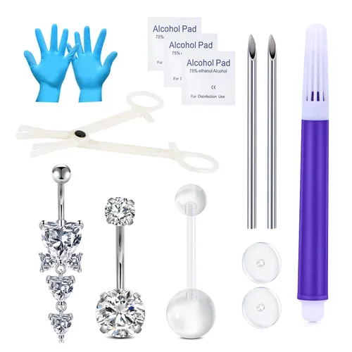 Miniatura 5 de DJCIW Kit de piercing para ombligo - Anillos de ombligo de acero inoxidable 14G, agujas de oro rosa