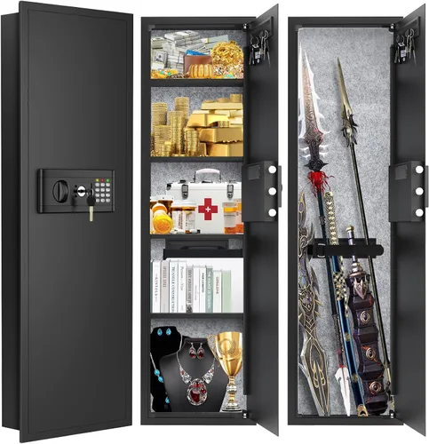 Miniatura 11 de Caja fuerte de pared de 17.7 pulgadas de alto entre los postes de 16 pulgadas, caja fuerte de pared oculta con 2 estantes extraíbles y bandeja