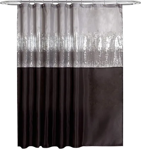 Miniatura 7 de Lush Decor Cortina de Ducha Night Sky, Individual, 72" An x 72" L, Negro y Gris - Cortina de Ducha con Lentejuelas - Cortina de Baño Brillante