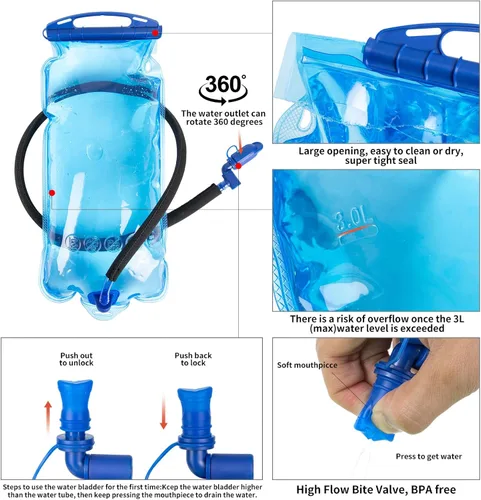 Miniatura 7 de Mochila de hidratación, mochila de agua para senderismo con vejiga de agua de 3 L, paquete de hidratación aislada, ligera, hidropack ideal para Verde
