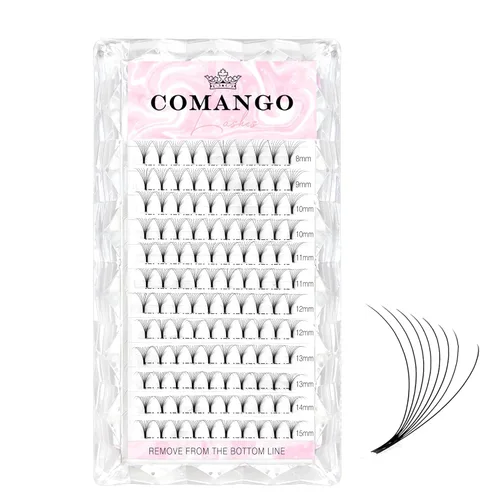 Miniatura 10 de CoMango Extensiones de pestañas de volumen 3D/4D/5D/6D/10D, grosor de 0.003 in, rizo C/D, tallo corto de 0.315-0.591 in, extensiones de pestañas