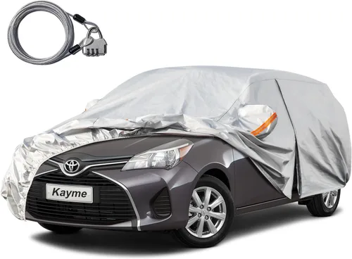 Miniatura 9 de Kayme Funda impermeable para automóvil sedán, para todo tipo de clima, con cerradura y cremallera, protección contra la lluvia solar UV al aire