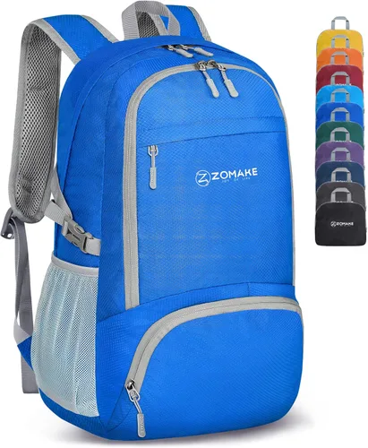 ZOMAKE Mochila plegable ligera 30L, mochilas plegables para senderismo, mochila plegable compacta resistente al agua para viajes Azul oscuro