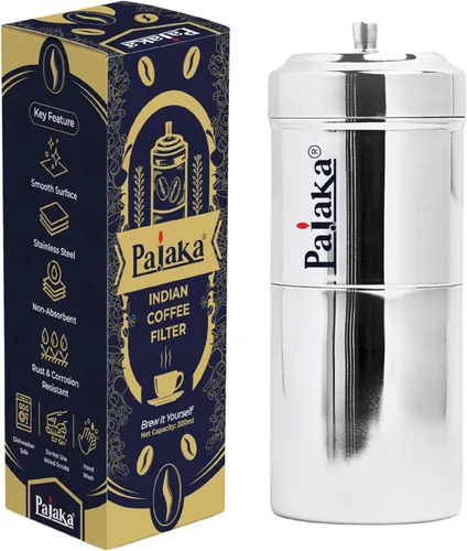 PAJAKA Cafetera de Filtro del Sur de la India, taza de 2 a 4 tazas, Madras Kaapi Kappi, preparador de decocción por goteo, de acero inoxidable,