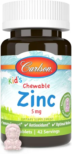 Miniatura 5 de Carlson - Zinc masticable para niños, 5 mg, apoyo inmunológico, poder antioxidante, sabor natural de bayas mixtas, 42 tabletas
