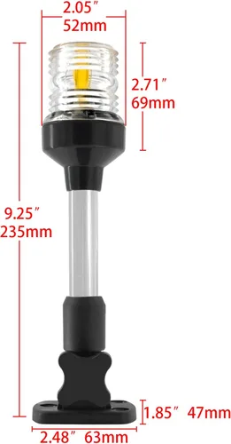 Miniatura 2 de ISURE MARINE Luz LED de popa plegable de 9 pulgadas, 3 millas náuticas, luces de anclaje de navegación, color blanco, 360 ° para pontón y barcos
