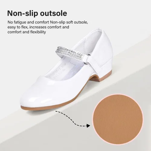 Miniatura 5 de Stelle Zapatos de vestir para niñas pequeñas, zapatos de tacón bajo para niña, zapatos planos Mary Jane para uniforme escolar, boda