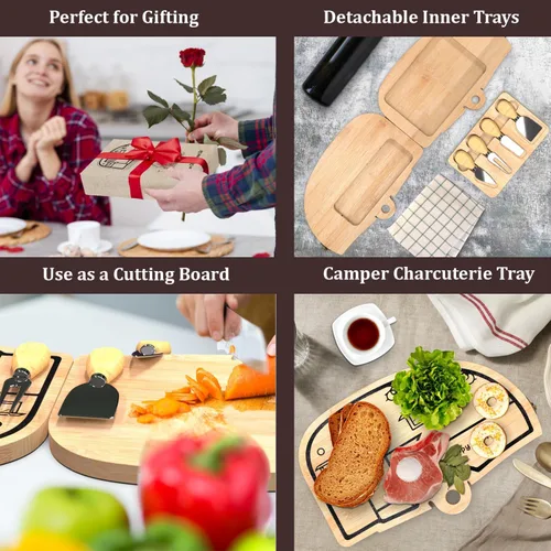 Miniatura 3 de Juego de tablas plegables de bambú para charcutería, juego de regalo único de tabla de cortar queso para mamá, papá, pareja o inauguración de la casa