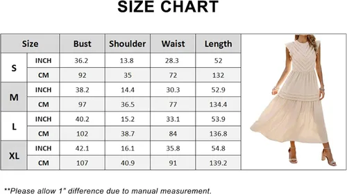 Miniatura 6 de Angashion Vestido largo de verano para mujer, casual, cuello redondo, manga casquillo, lunares suizos, plisado, liso, largo, vestido skater