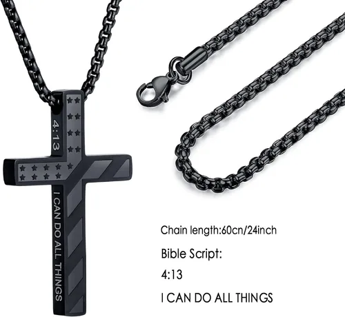 Miniatura 36 de Collar de cruz para hombre, regalo de Navidad, colgante de cruz, versículo bíblico, collares de acero inoxidable