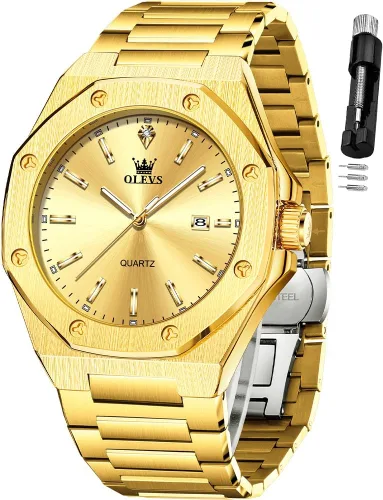 Miniatura 11 de OLEVS - Relojes de acero inoxidable para hombre, reloj de negocios y vestir de gran tamaño, fácil de leer, analógico, impermeable, luminoso, casual