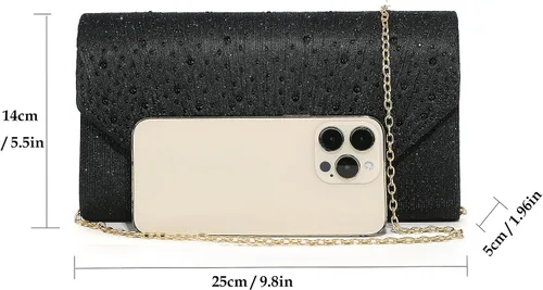 Miniatura 5 de MUDUO Bolso de noche para mujer, con diamantes de imitación con purpurina, para boda, bolso de noche, sobre de cristal, bolso cruzado de hombro