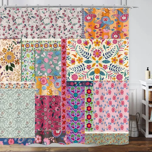 Miniatura 36 de Cortina de ducha de mariposa floral negra y dorada, cortina de ducha bohemia con diseño botánico de flores oscuras para baño con gancho, juego