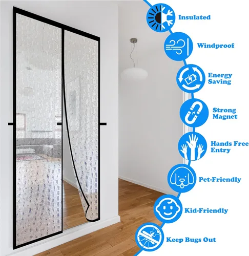 Miniatura 6 de RELIANCER Cortina de Puerta Magnética con Aislamiento Térmico, Cubierta de Puerta de EVA Impermeable, Se Adapta a Puertas de Hasta 32"x80", Cortina