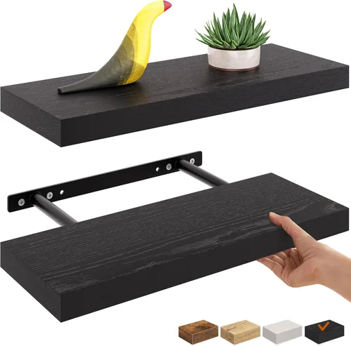 Miniatura 49 de Ballucci Estantes flotantes, juego de 2 estantes de pared de madera de 24 pulgadas, con soportes invisibles para baño, sala de estar, dormitorio