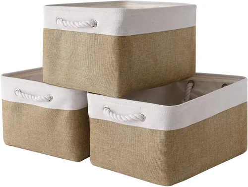 Miniatura 17 de Cesta de organización y almacenamiento para estantes - Paquete pequeño de 6 cestas de almacenamiento de tela plegables para organizar con asa