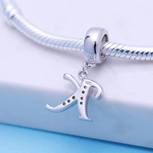 Miniatura 48 de ABUN Abalorio de plata de ley 925 con letra A a la Z, espaciador de inicial, con circonita cúbica transparete colgante, auténtica, para pulseras