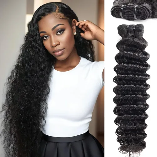 Miniatura 14 de Manojos de cabello humano ondulado profundo de 12, 14, 16 pulgadas, paquetes de ondas de agua, 100% sin procesar, 10A, cabello humano virgen