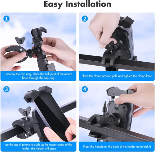 Miniatura 7 de Soporte universal para teléfono para carrito de golf, soporte ajustable para teléfono de bicicleta para manubrios compatible con iPhone 14, 13, 12