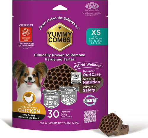 Miniatura 26 de Yummy Combs Golosinas dentales para perros, aprobadas por veterinarios VOHC, deliciosa proteína de pollo, elimina el sarro con forma de peine