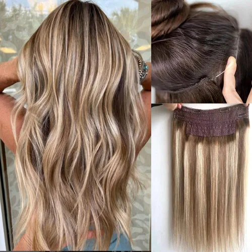 Miniatura 7 de Extensiones de cabello con alambre negro, extensiones de cabello balayage, extensiones de cabello con alambre de cabello humano, 14 pulgadas 70 g