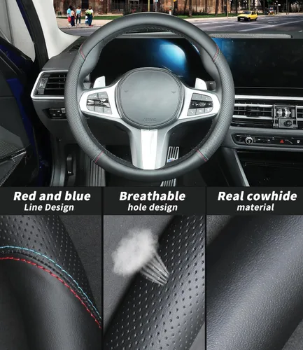 Miniatura 2 de Funda de volante a la medida para Nissan, funda de volante de cuero genuino, antideslizante, transpirable, para accesorios Nissan (Negro