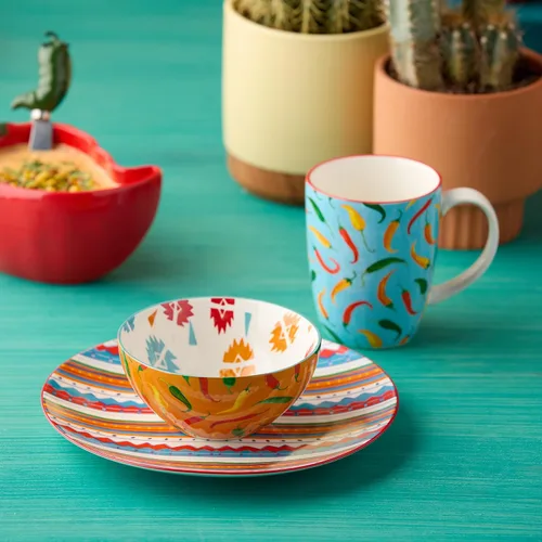 Miniatura 6 de Certified International Caliente - Tazas de 14 onzas, juego de 6, vibrantes patrones de chile y suroeste, porcelana duradera con asas cómodas