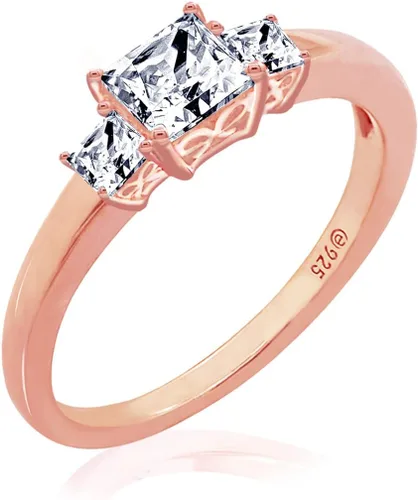 Miniatura 5 de Tienda Essentials Anillo de plata de ley chapada en platino o oro con 3 piedras de corte princesa hecho con circonitas Infinite Elements