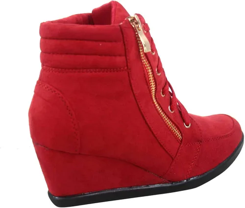 Miniatura 3 de FZ-Peggy-56 - Zapatillas de deporte para mujer, con puntera redonda, con cordones, Rojo, 6