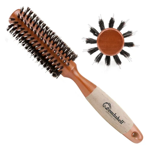 Miniatura 7 de Bombshell Cepillo Redondo de Madera de Abedul – 1.75 pulgadas de ancho, 10 pulgadas de largo, cerdas de jabalí, mango de madera natural