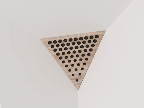 Miniatura 32 de (2 Pack) — Espuma acústica para absorción de sonido y difusión en esquinas de techo, trampa de bajos «Triángulo» con placa HDF laminada perforada