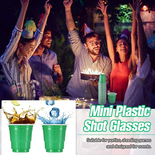Miniatura 6 de 200 vasos de plástico de 2 onzas para degustación de vino, whisky, alimentos, graduación, boda, baby shower, fiesta, beber cerveza (verde)