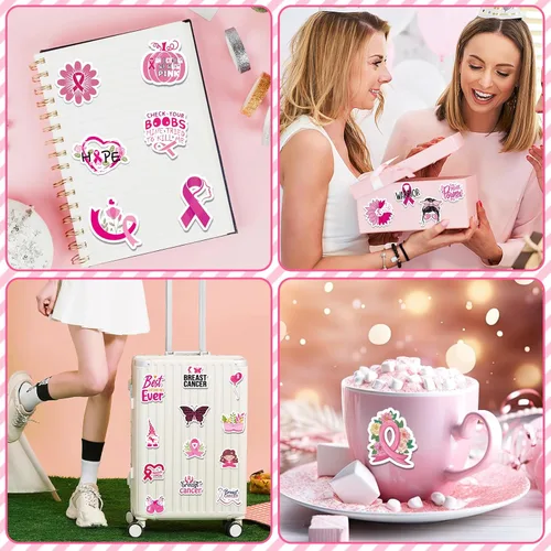 Miniatura 7 de MARFOREVER 200 piezas de calcomanías de conciencia del cáncer de mama, calcomanías de cinta rosa para mujeres y niñas, calcomanías de vinilo