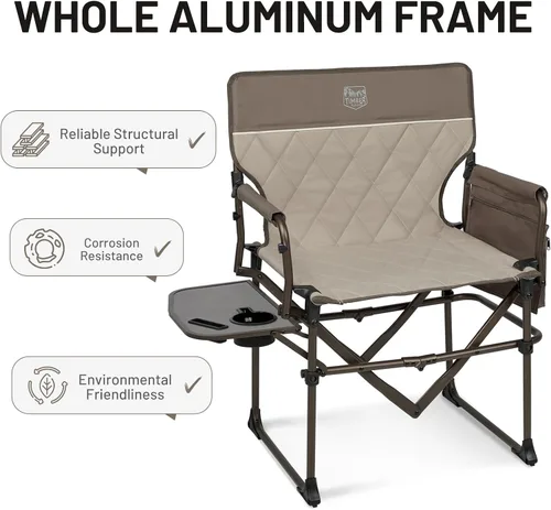Miniatura 7 de Timber Ridge Silla de aluminio para directores de campamento con bolsillo para mesa lateral, silla plegable portátil, silla de césped resistente