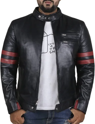 Laverapelle Chaqueta de piel de cordero auténtica para hombre (negro, chaqueta de motociclista) - 1501535