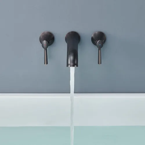 Miniatura 9 de Grifo de bañera de montaje en pared Qinkell, grifos de bañera de bronce cepillado en aceite para bañera romana, grifos de bañera de alto flujo