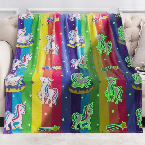 Regalos de unicornio, juguetes para niñas - Manta que brilla en la oscuridad para cumpleaños, Navidad, Halloween, regalos de arcoíris, manta de