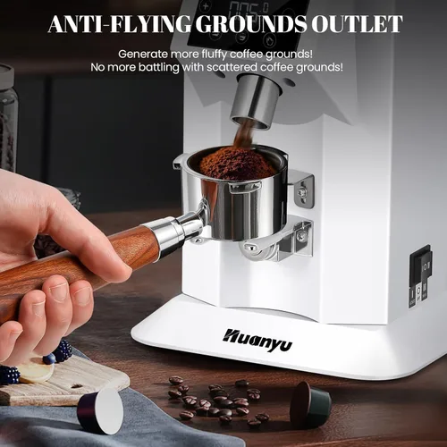 Miniatura 3 de Huanyu Molinillo de café profesional con rebaba plana de 2.913 in, tolva de frijoles de 53 onzas, 15 ajustes de molienda infinitos, molinillo