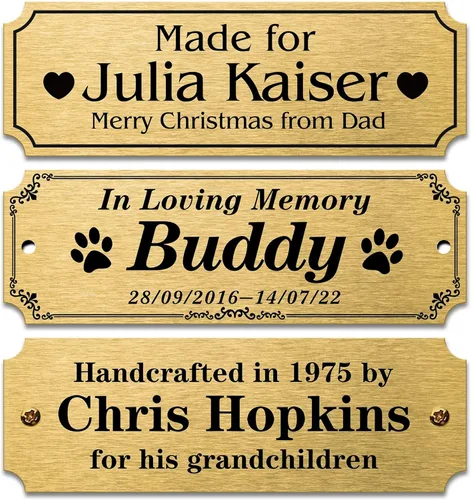 Miniatura 13 de Caramel Sweet Life Placas de nombre personalizadas, placa negra grabada con texto dorado, placas de trofeo grabadas, placa de nombre personalizada