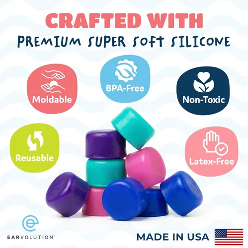 Miniatura 4 de Earvolution Putty Buddies Tapones para los oídos para nadar y bañarse, inventados por médicos, fabricados en Estados Unidos, tapones de silicona