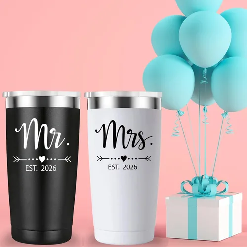Miniatura 3 de Mamihlap Mr and Mrs Est - Taza de viaje 2026. Regalos de despedida de soltera para parejas de recién casados, esposa, novia y novia. Idea de vaso