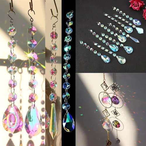 Miniatura 5 de Juego de 370 piezas de atrapasoles de cristal, lámparas de araña colgantes, piezas de prismas de arco iris, colgantes para colgar ventanas