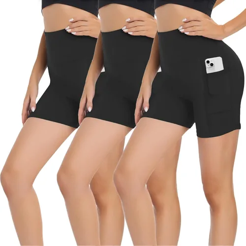 GAYHAY Paquete de 3 pantalones cortos de ciclista para mujer, cintura alta de 5 pulgadas, pantalones cortos suaves para entrenamiento atlético y yoga