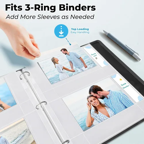 Miniatura 4 de Dunwell - Recambios para fundas de fotos, 3 anillas, bolsillos transparentes para fotos con ranuras para notas, capacidad para fotos de 4 x 6