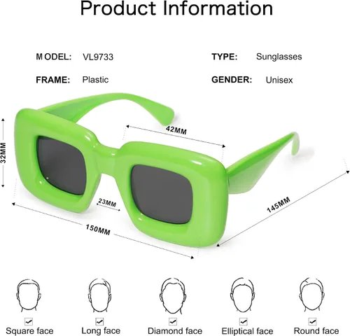 Miniatura 4 de VANLINKER Lindas gafas de sol cuadradas infladas para mujeres y hombres, gafas gruesas retro con marco grueso divertido máscara sombras VL9733