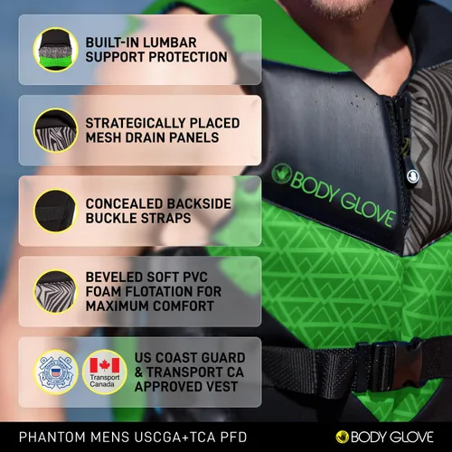 Miniatura 5 de Body Glove Phantom - Chaleco salvavidas de neopreno para hombre, aprobado por USCG y Transport Canada, PFD, ligero, ideal para lancha, pesca, kayak