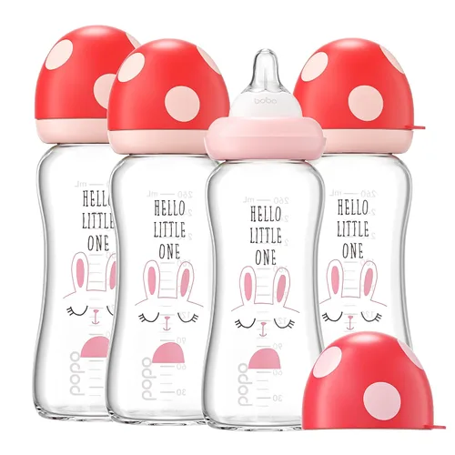 Miniatura 22 de YOHKOH Biberón de vidrio natural con pezón de flujo lento de nivel 1, biberones anticólicos para recién nacidos, botella de vidrio de cuello ancho