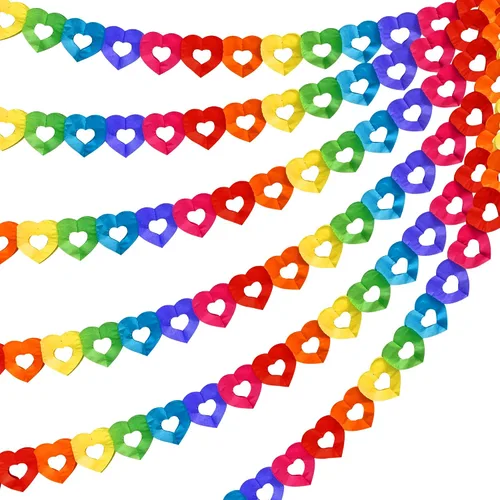 Tlswshsy 6 piezas de coloridos carteles de corazón arcoíris – 60 pies colorido arco iris orgullo gay guirnalda de papel – Decoración colgante en