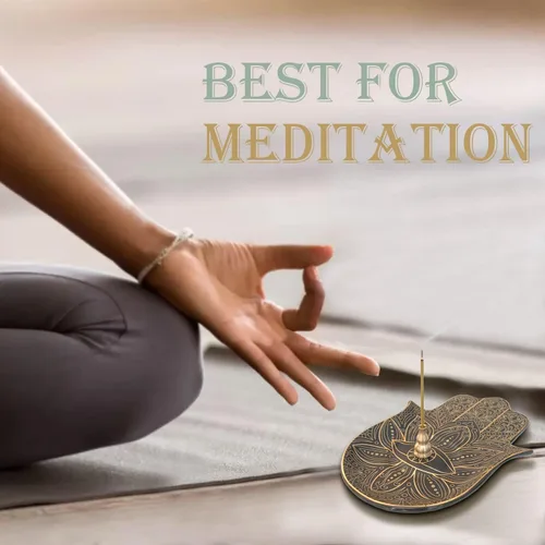 Miniatura 2 de Soporte de incienso de mano Hamsa de cerámica – Soporte de incienso de latón 2 en 1 para palos y bobinas de incienso – Decoración Zen con diseño