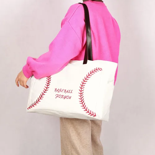 Miniatura 8 de Bolsas de béisbol para mujer, bolsas de lona gruesa con bolsillos, artículos esenciales deportivos para mamá, accesorios para el día del juego